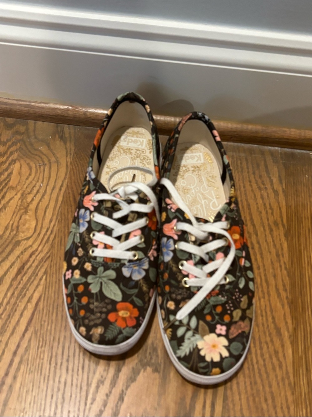 Keds Rifle Paper Co. Women's Black Floral Canvas Sneakers with Multicolor Blooms